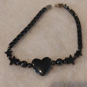 Hematite Heart and Stars Bracelet